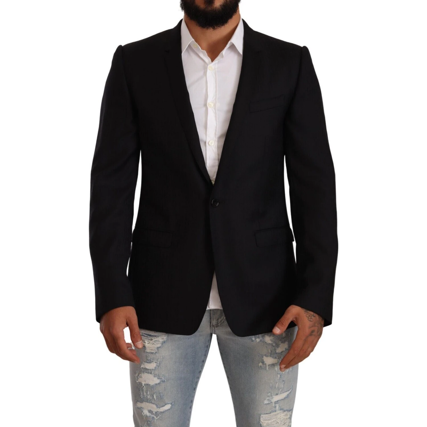 Black Wool Single Breasted Suit GOLD Jacket