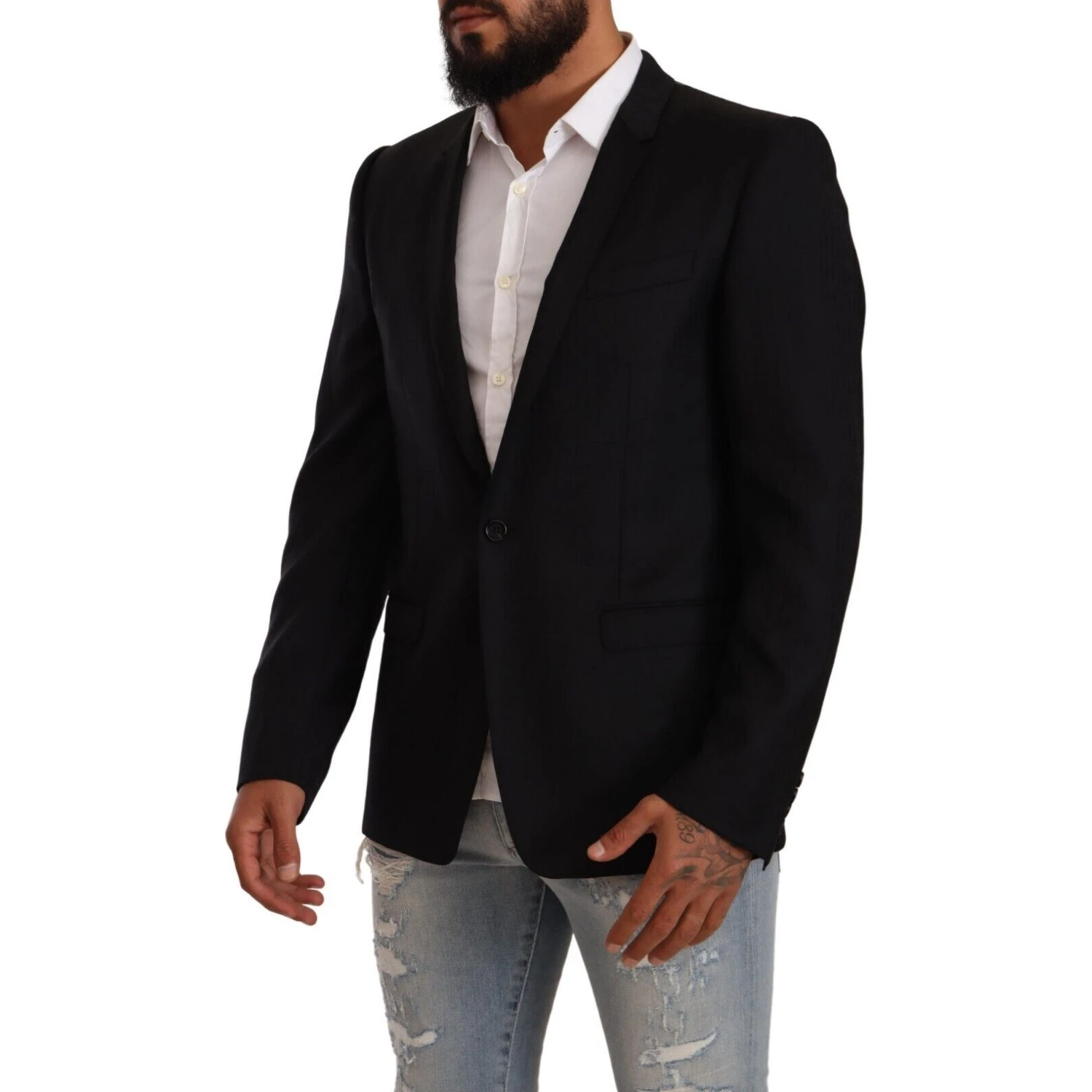 Black Wool Single Breasted Suit GOLD Jacket