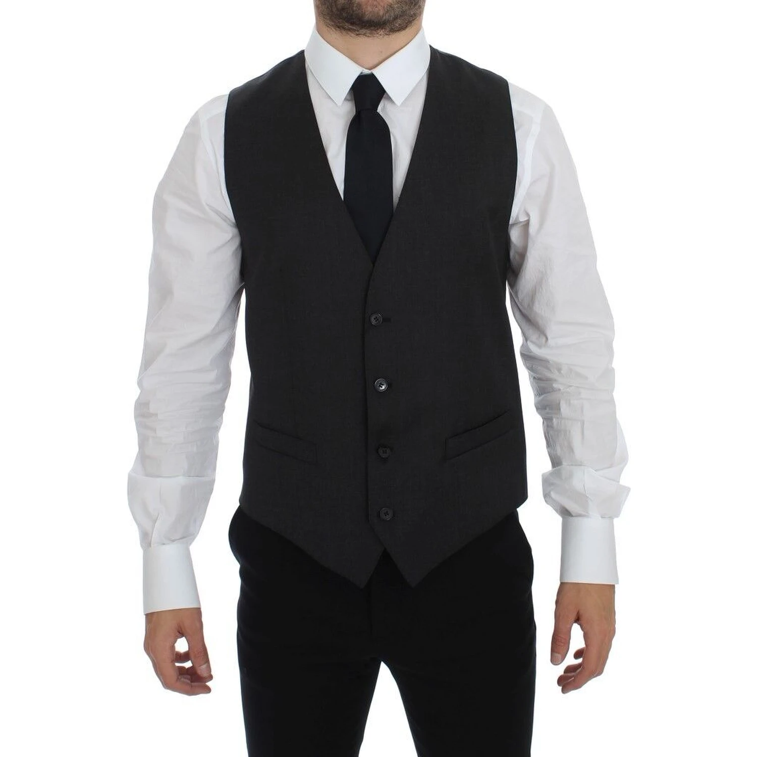 Gray Wool Formal Dress Vest Gilet Weste