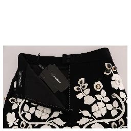 Black Crystal Floral Pencil Skirt