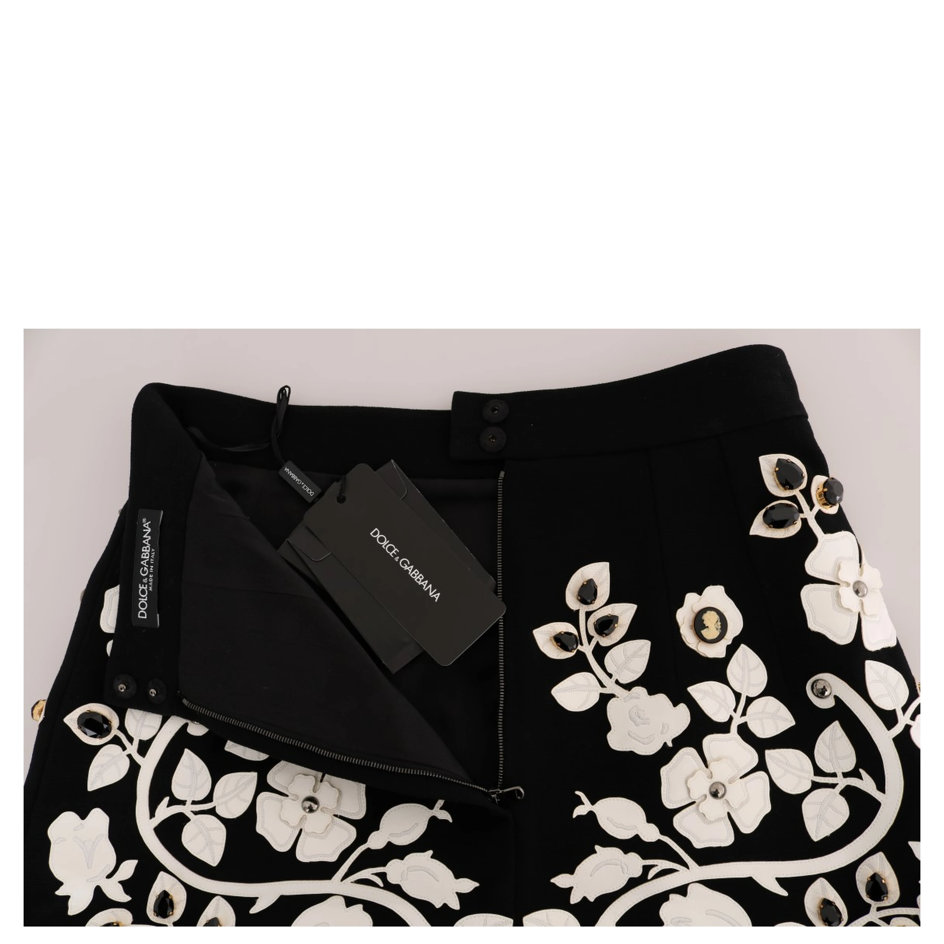 Black Crystal Floral Pencil Skirt