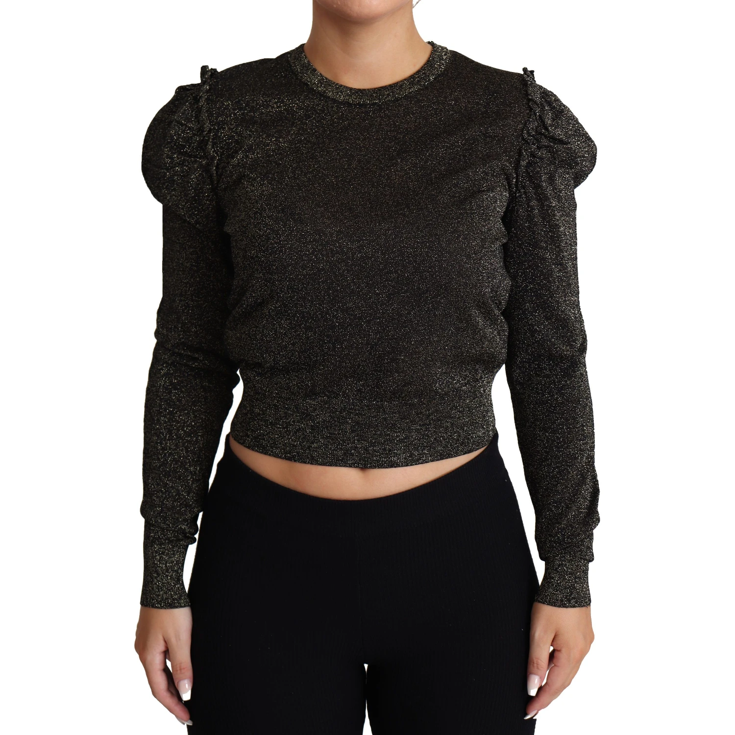 Black Gold Cropped Women Pullover Sweater