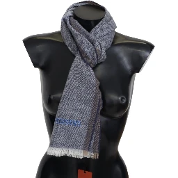 Gray Striped Wool Unisex Neck Wrap Fringes Scarf