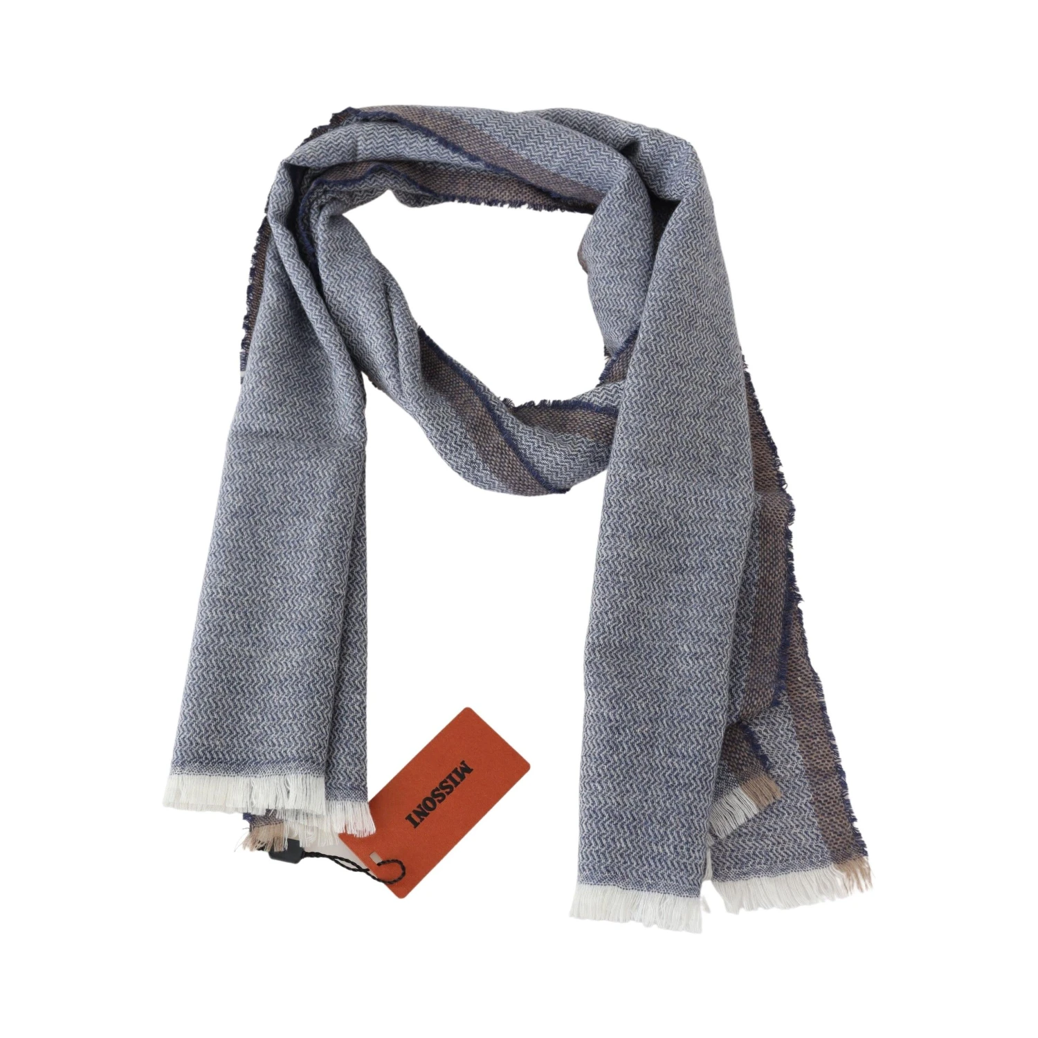 Gray Striped Wool Unisex Neck Wrap Fringes Scarf