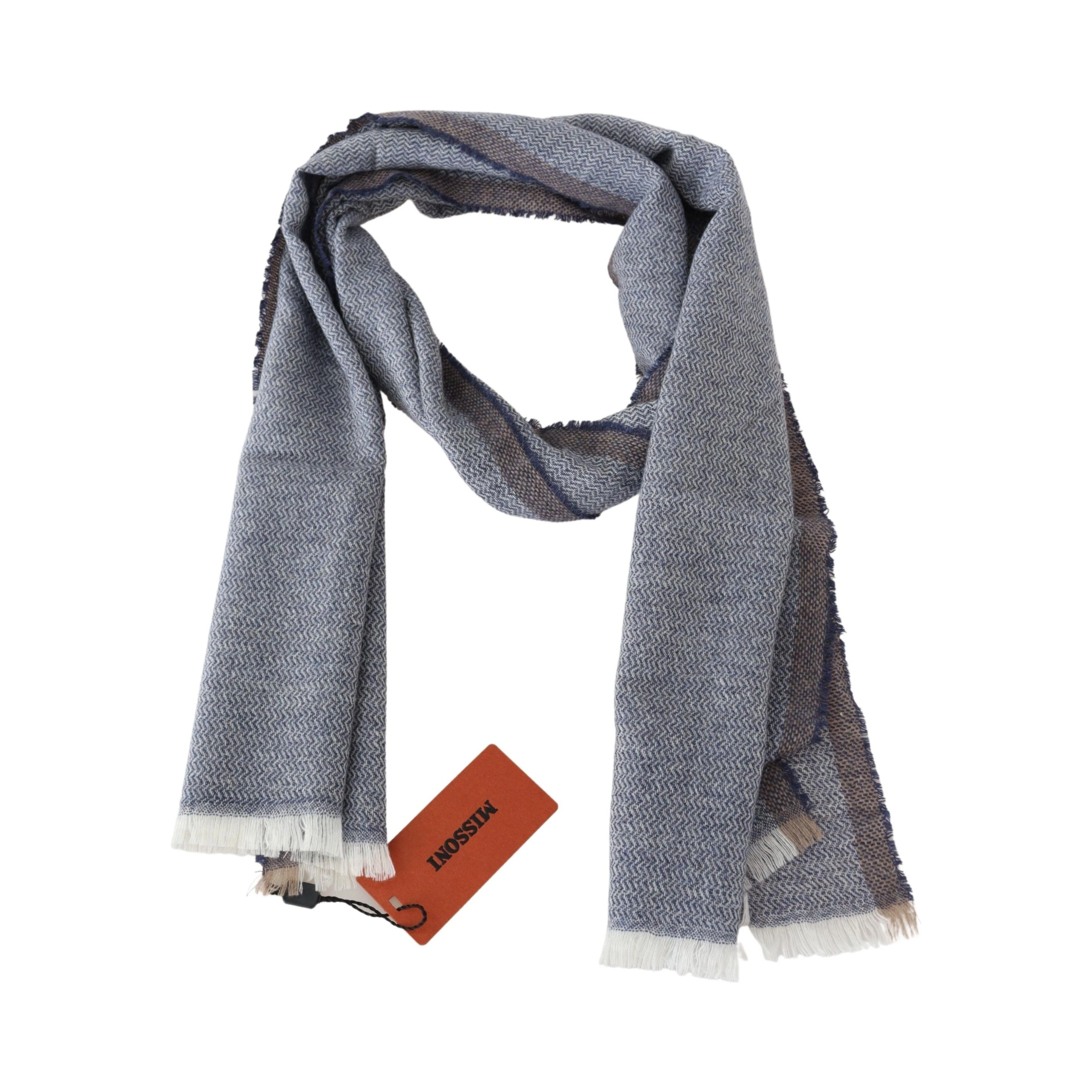 Gray Striped Wool Unisex Neck Wrap Fringes Scarf