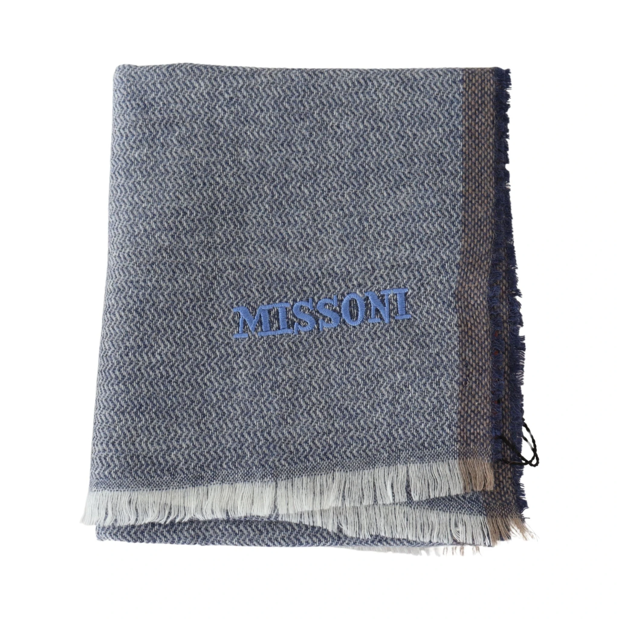 Gray Striped Wool Unisex Neck Wrap Fringes Scarf