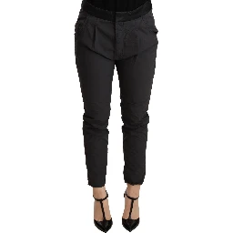 Gray Mid Waist Slim Fit Skinny Cotton Trouser