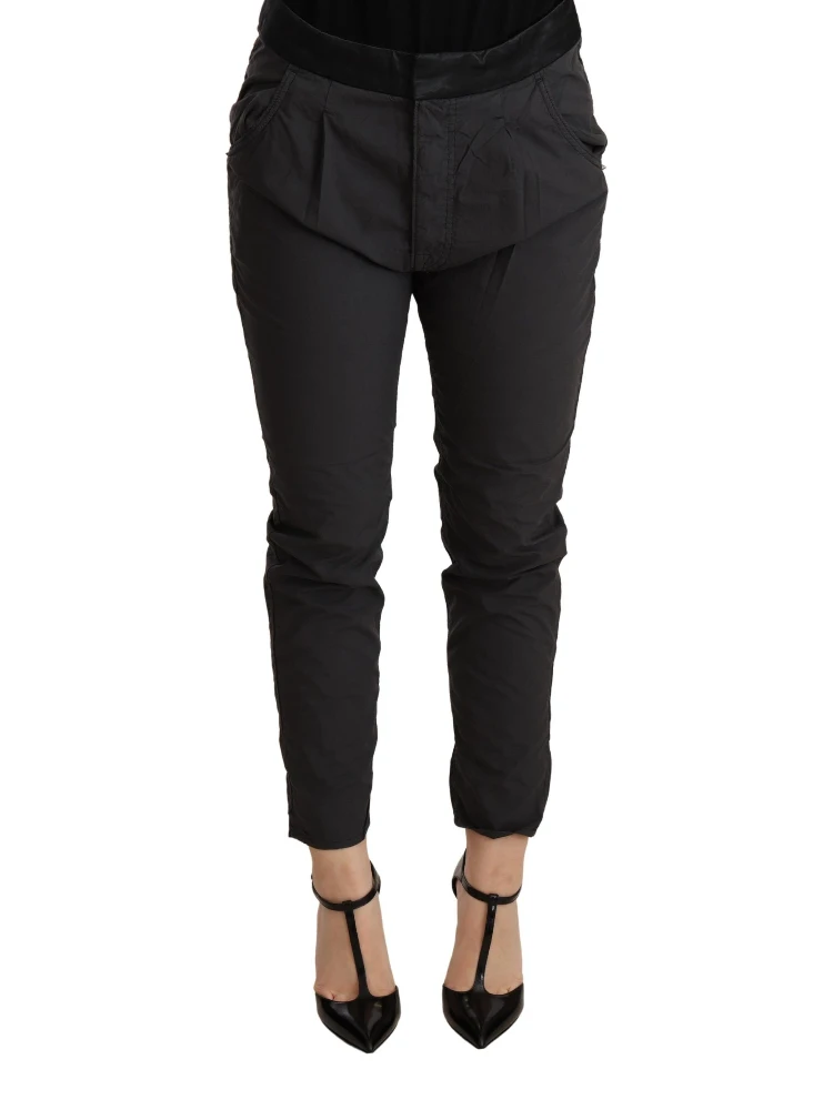 Gray Mid Waist Slim Fit Skinny Cotton Trouser
