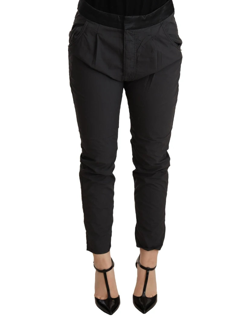 Gray Mid Waist Slim Fit Skinny Cotton Trouser