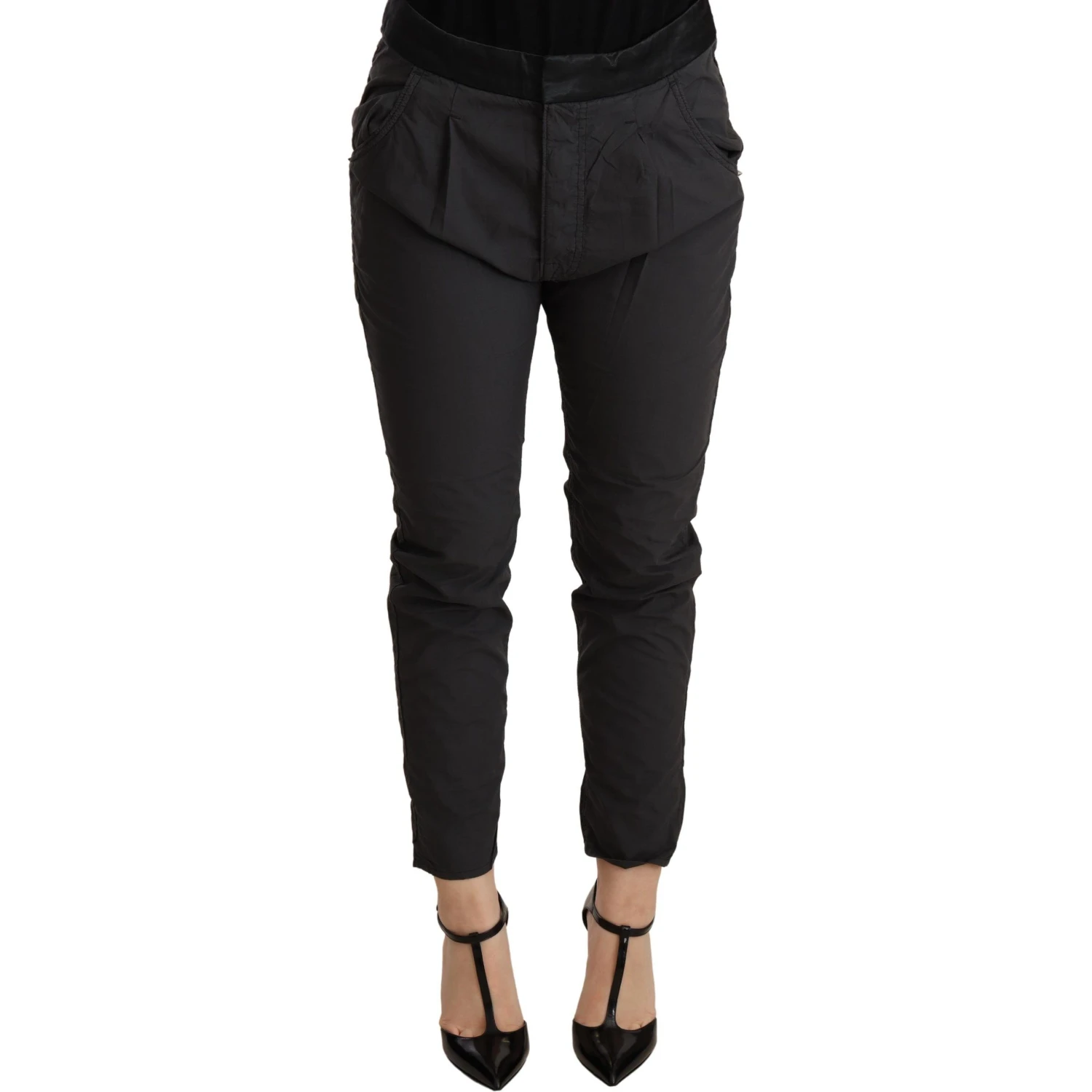 Gray Mid Waist Slim Fit Skinny Cotton Trouser