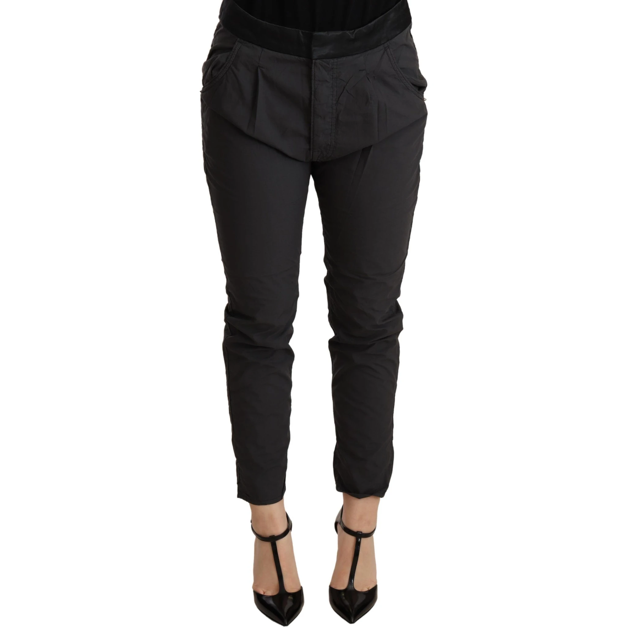 Gray Mid Waist Slim Fit Skinny Cotton Trouser