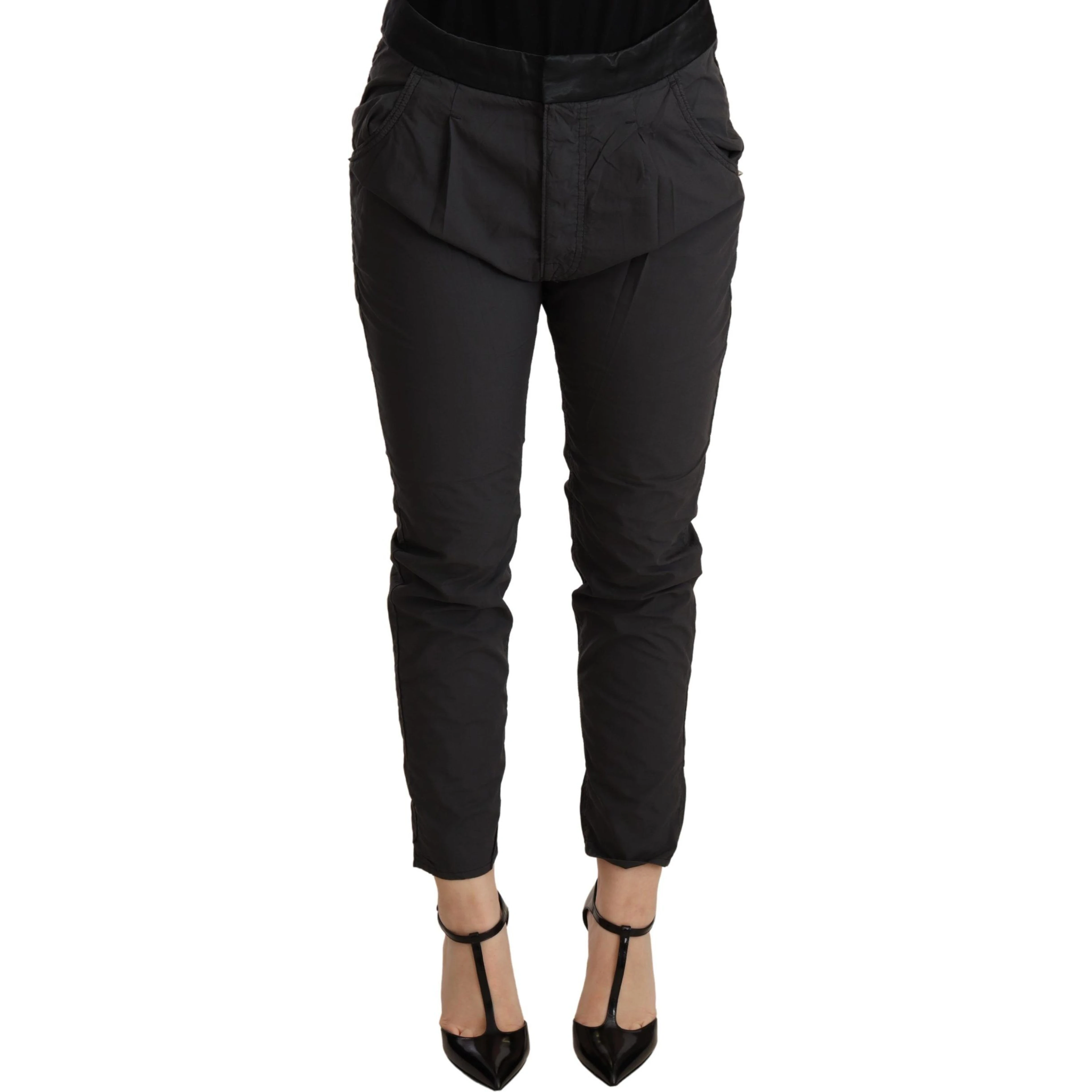 Gray Mid Waist Slim Fit Skinny Cotton Trouser