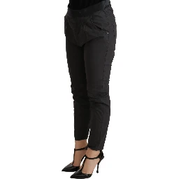 Gray Mid Waist Slim Fit Skinny Cotton Trouser