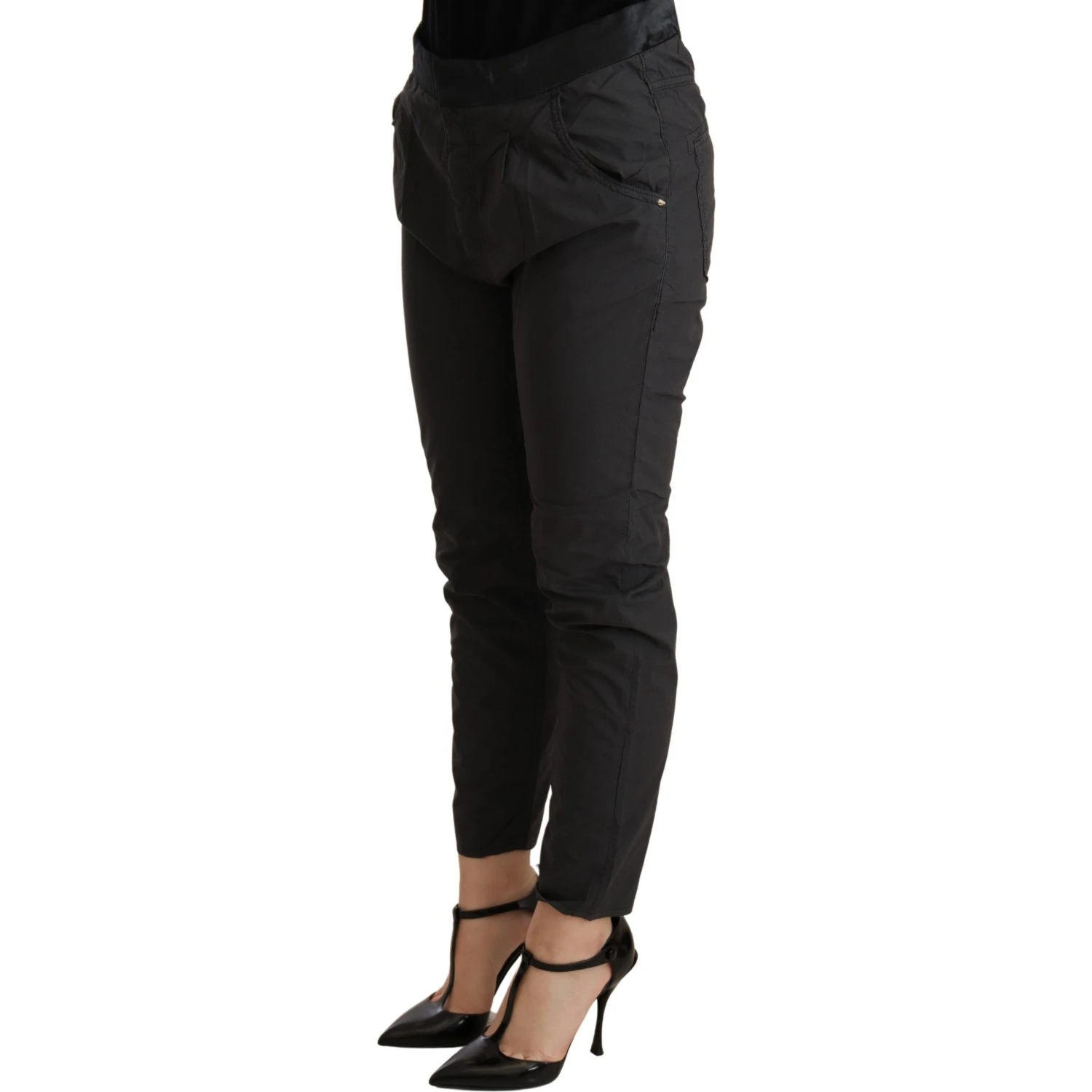 Gray Mid Waist Slim Fit Skinny Cotton Trouser