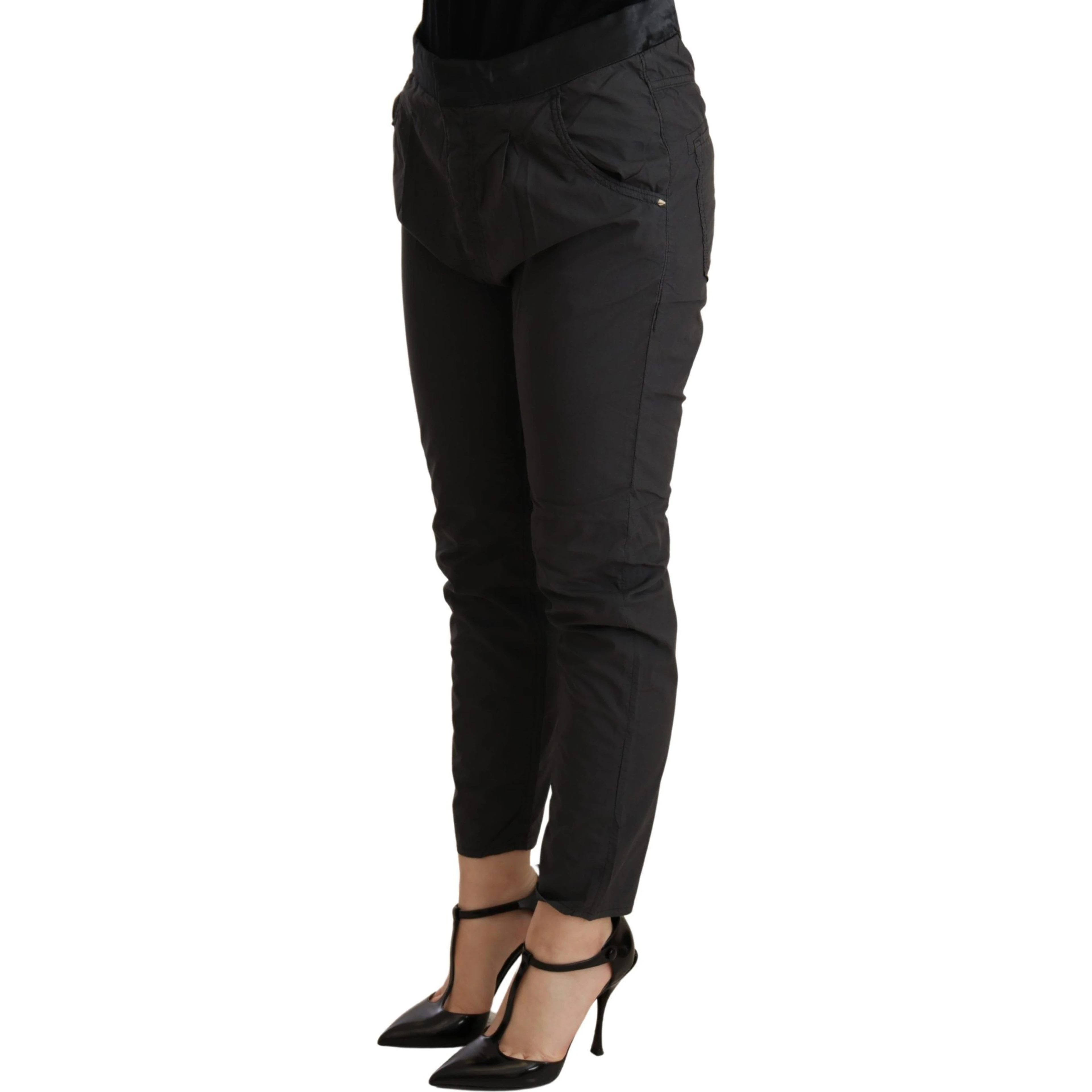 Gray Mid Waist Slim Fit Skinny Cotton Trouser