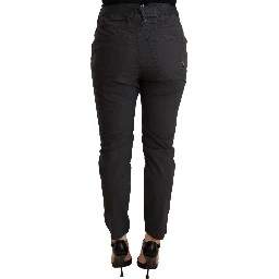 Gray Mid Waist Slim Fit Skinny Cotton Trouser