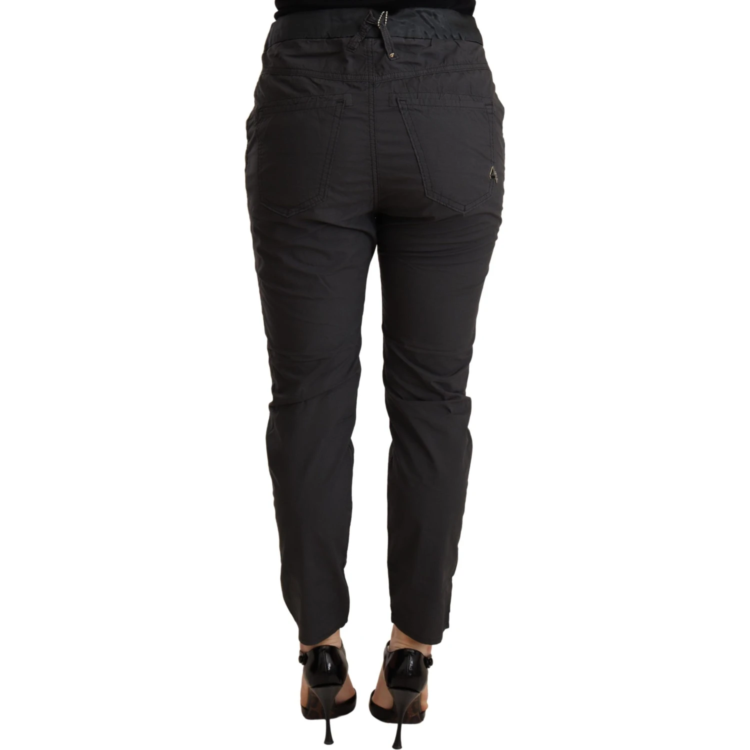 Gray Mid Waist Slim Fit Skinny Cotton Trouser