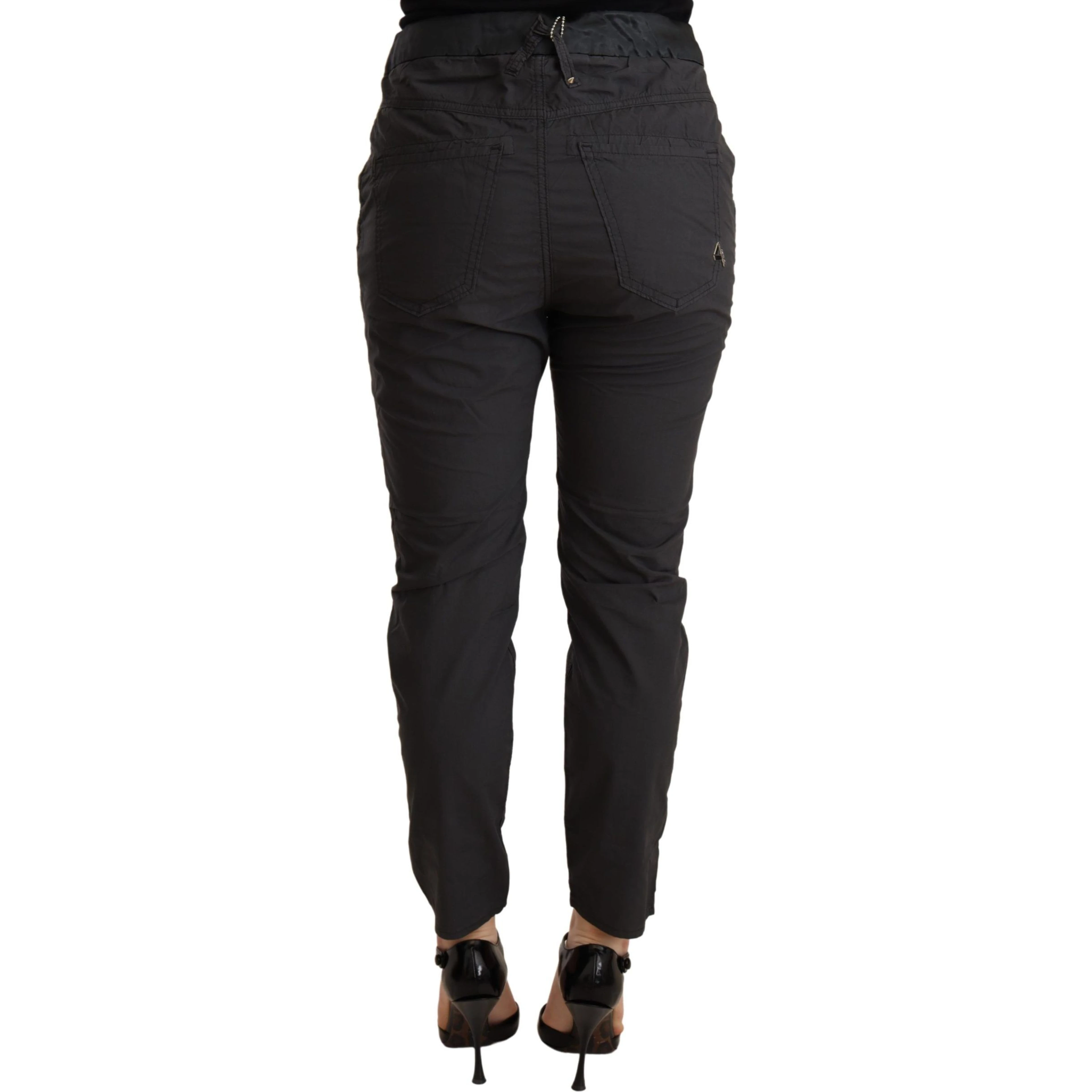 Gray Mid Waist Slim Fit Skinny Cotton Trouser