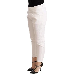 White Mid Waist Slim Fit Skinny Cotton Stretch Trouser