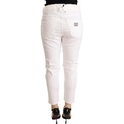 White Mid Waist Slim Fit Skinny Cotton Stretch Trouser