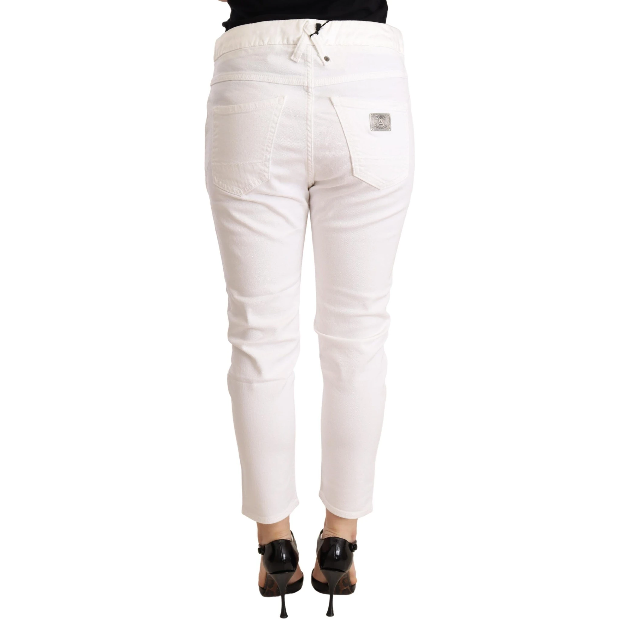 White Mid Waist Slim Fit Skinny Cotton Stretch Trouser