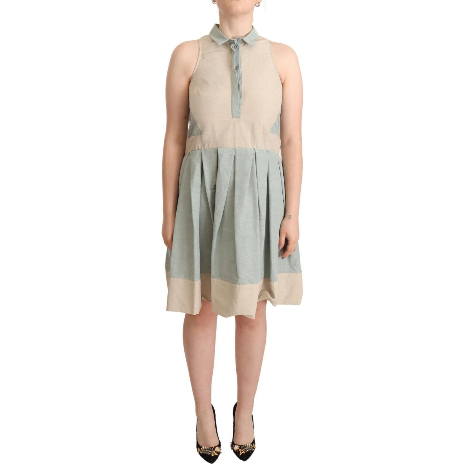 Multicolor Collared Sleeveless Sheath Dress