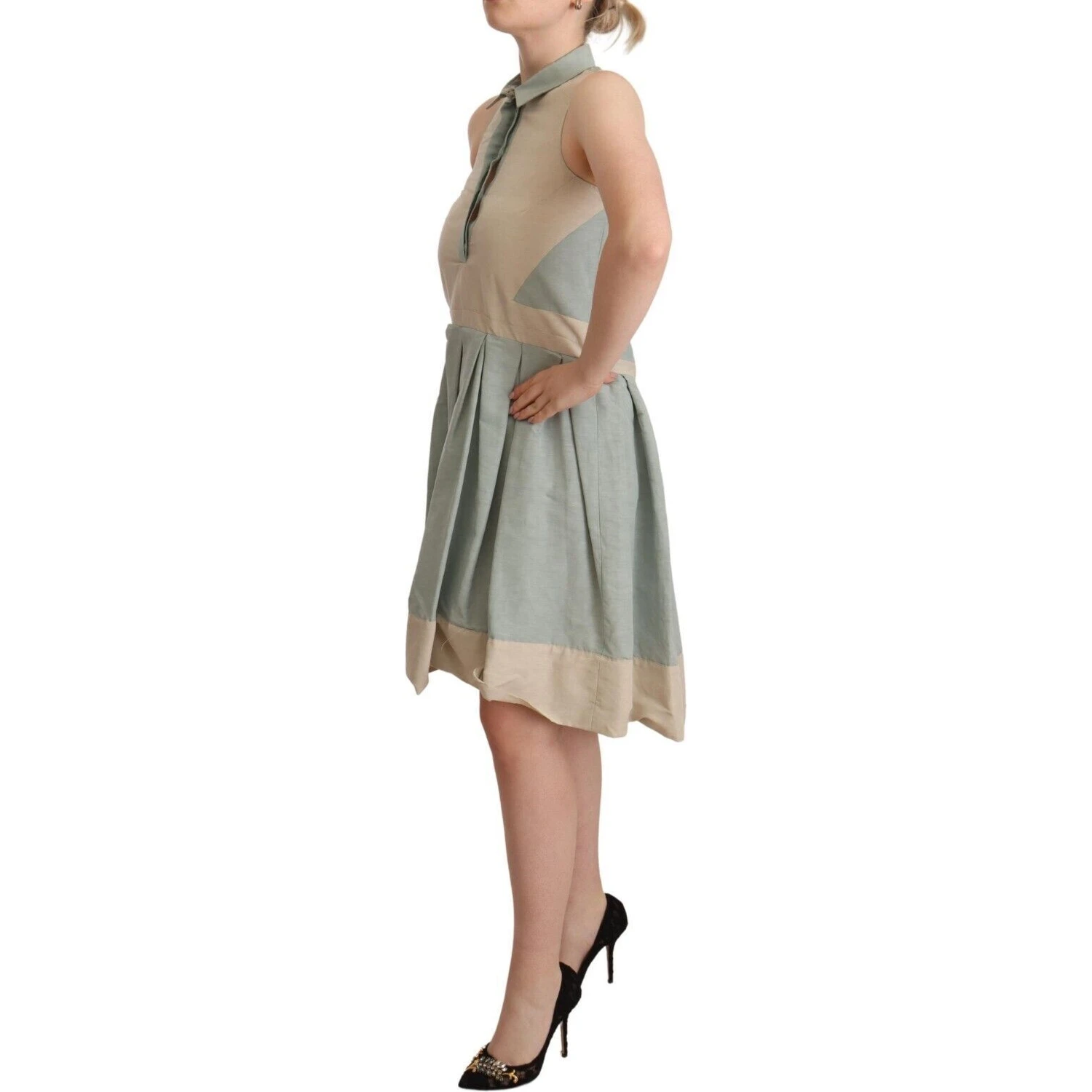 Multicolor Collared Sleeveless Sheath Dress