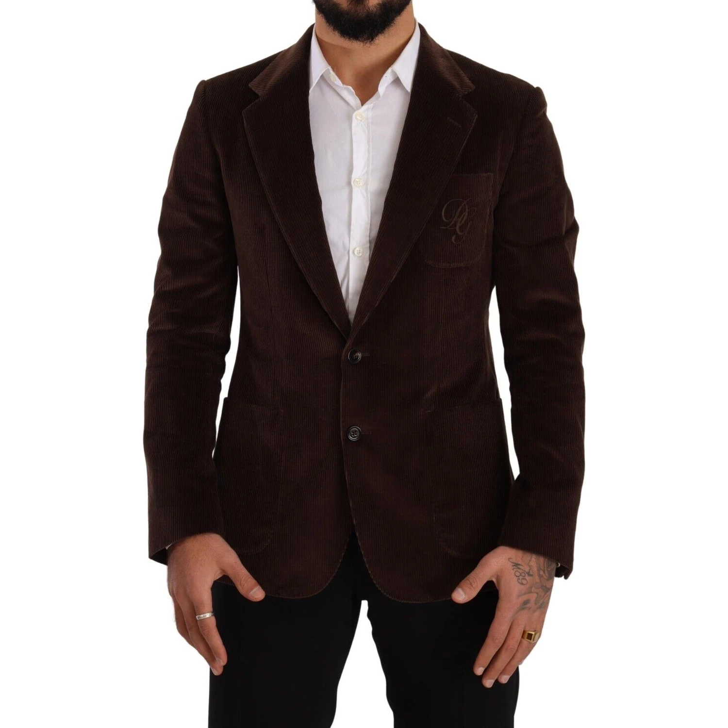 Brown Corduroy Slim Fit Coat DG Logo Blazer