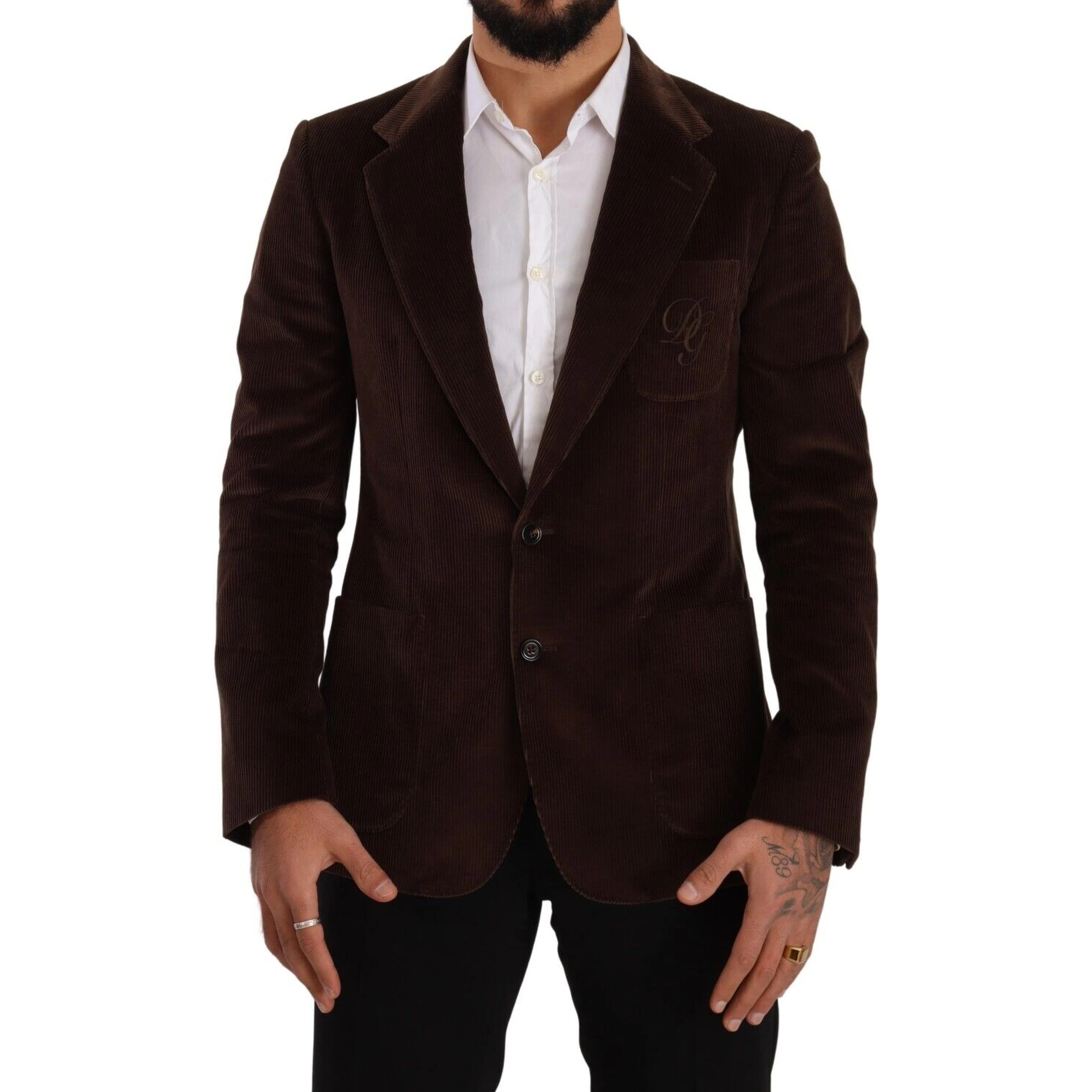 Brown Corduroy Slim Fit Coat DG Logo Blazer