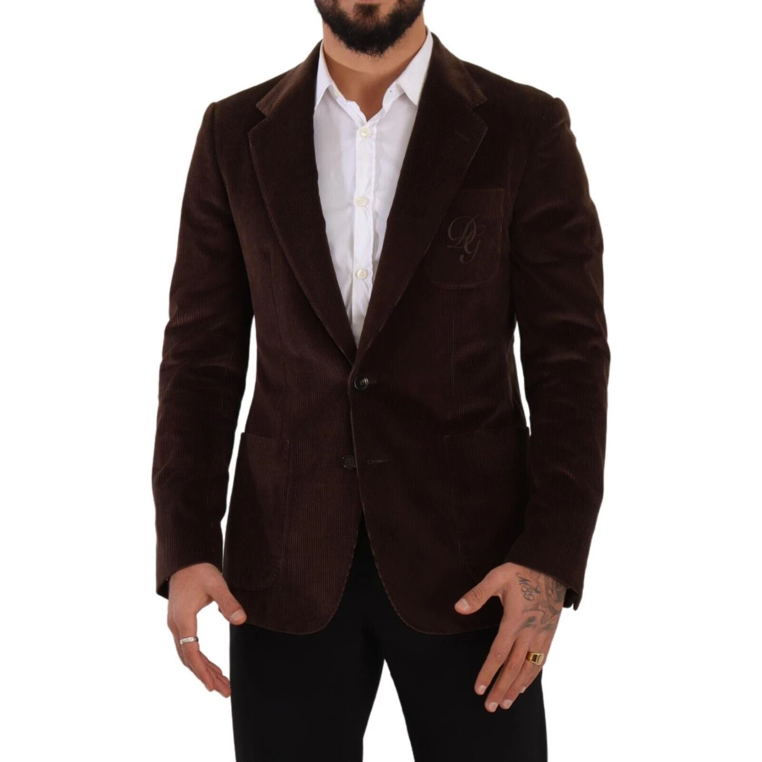 Brown Corduroy Slim Fit Coat DG Logo Blazer
