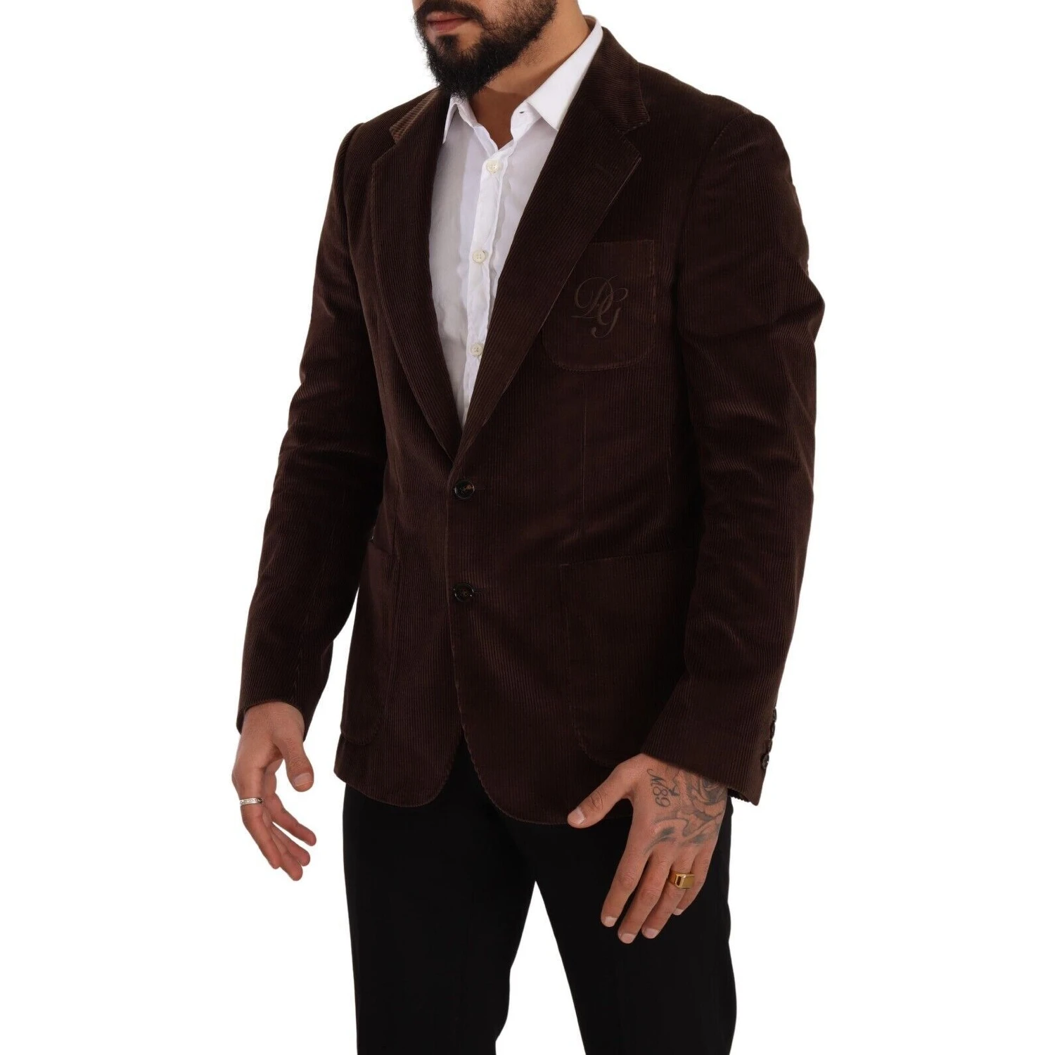 Brown Corduroy Slim Fit Coat DG Logo Blazer