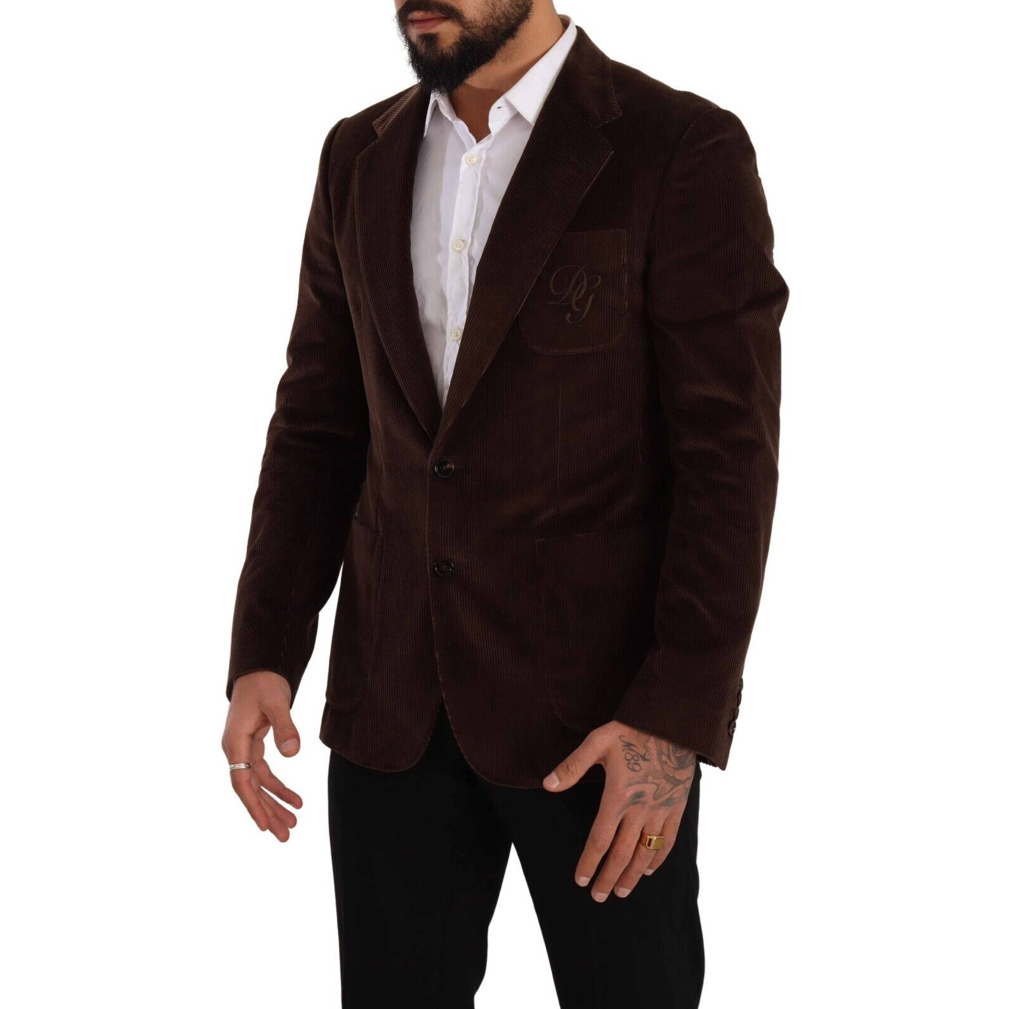 Brown Corduroy Slim Fit Coat DG Logo Blazer