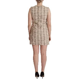 Beige Checkered Sleeveless Mini Shift Dress