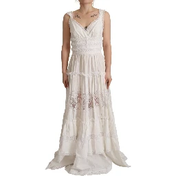 White Cotton Tiered Long Maxi A-line Dress