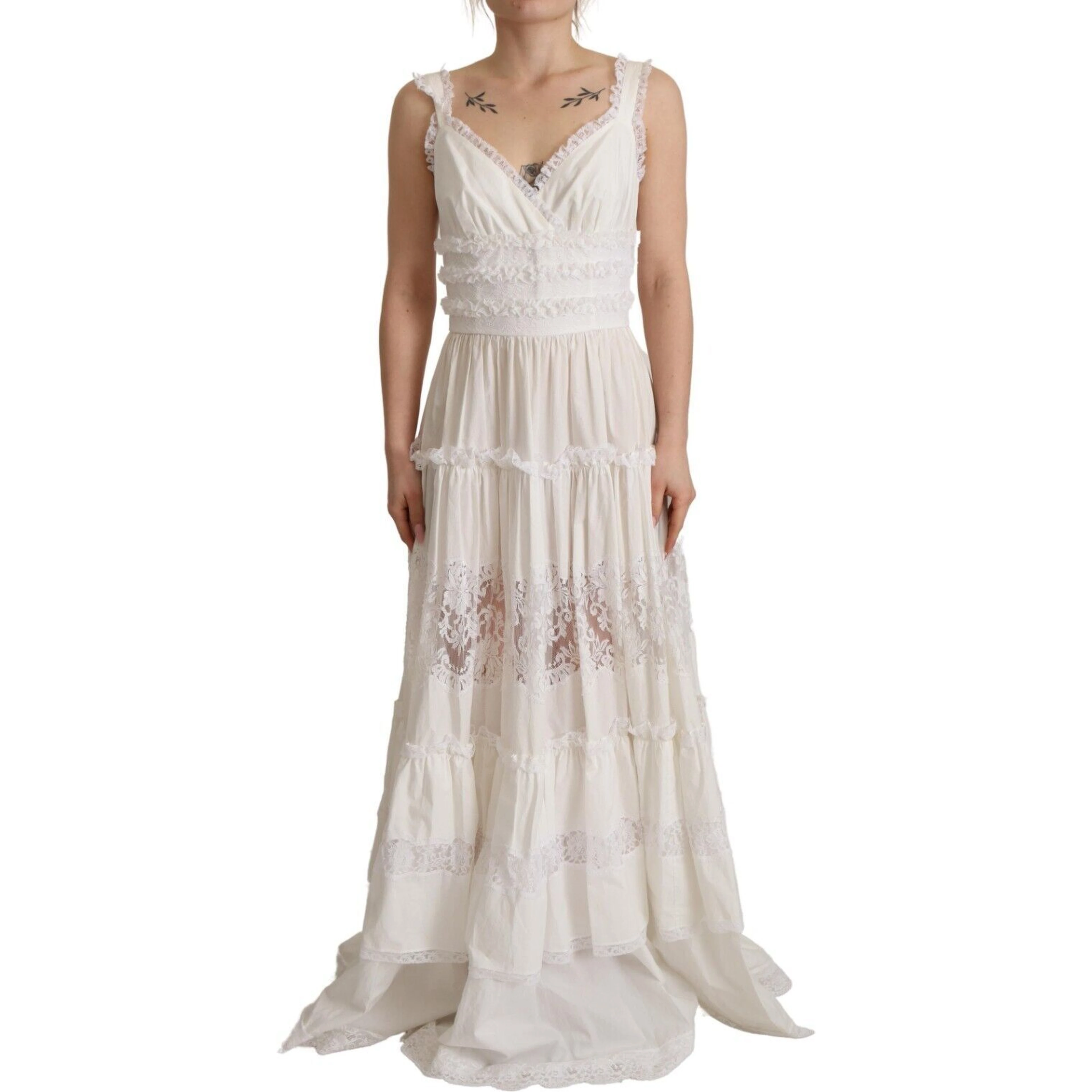 White Cotton Tiered Long Maxi A-line Dress