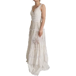 White Cotton Tiered Long Maxi A-line Dress