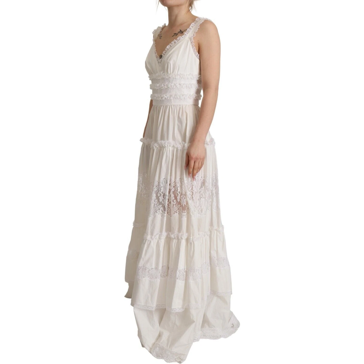 White Cotton Tiered Long Maxi A-line Dress