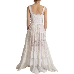 White Cotton Tiered Long Maxi A-line Dress