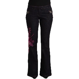 Black Cotton Stretch Mid Waist Cotton Flared Denim Jeans