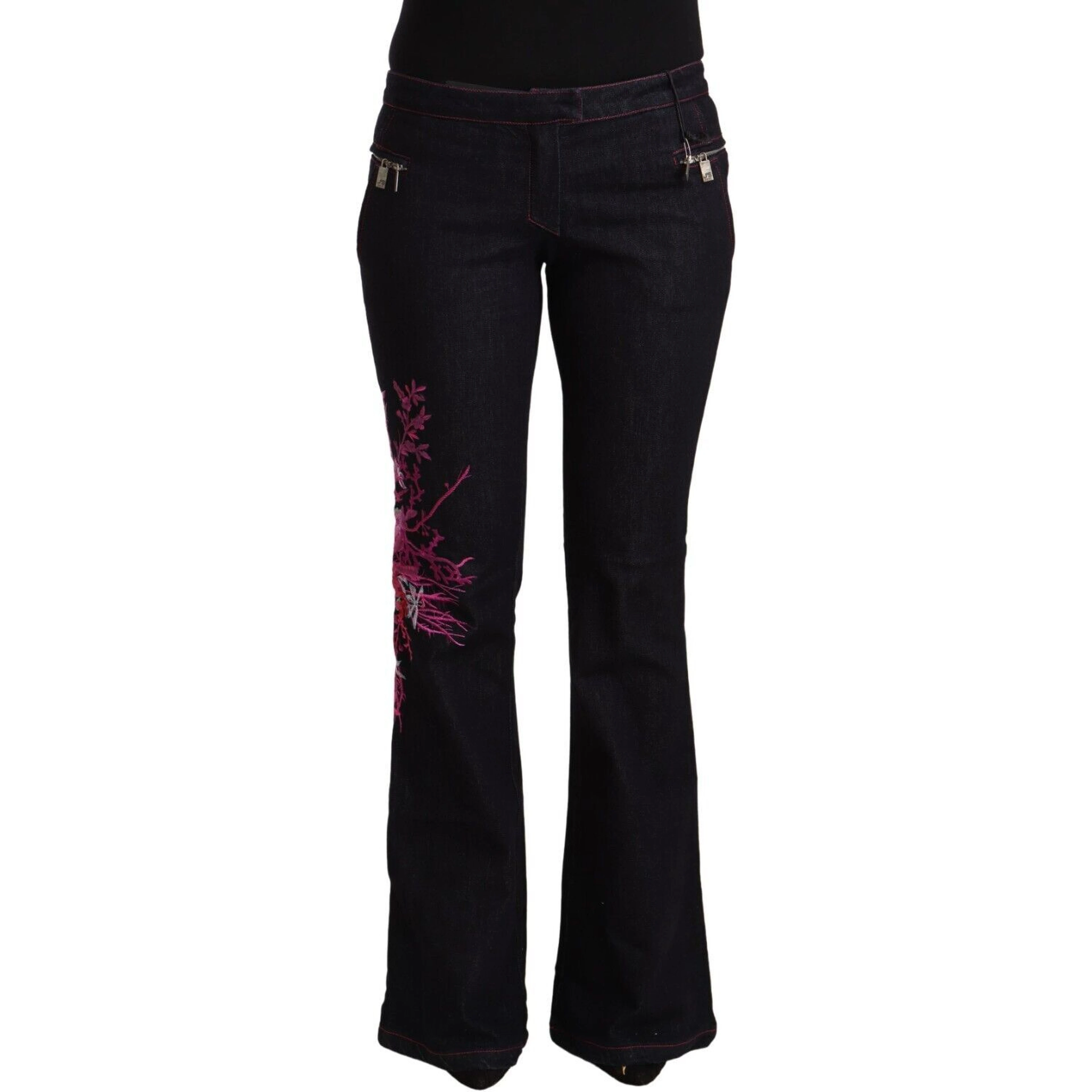 Black Cotton Stretch Mid Waist Cotton Flared Denim Jeans