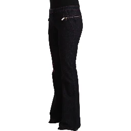 Black Cotton Stretch Mid Waist Cotton Flared Denim Jeans
