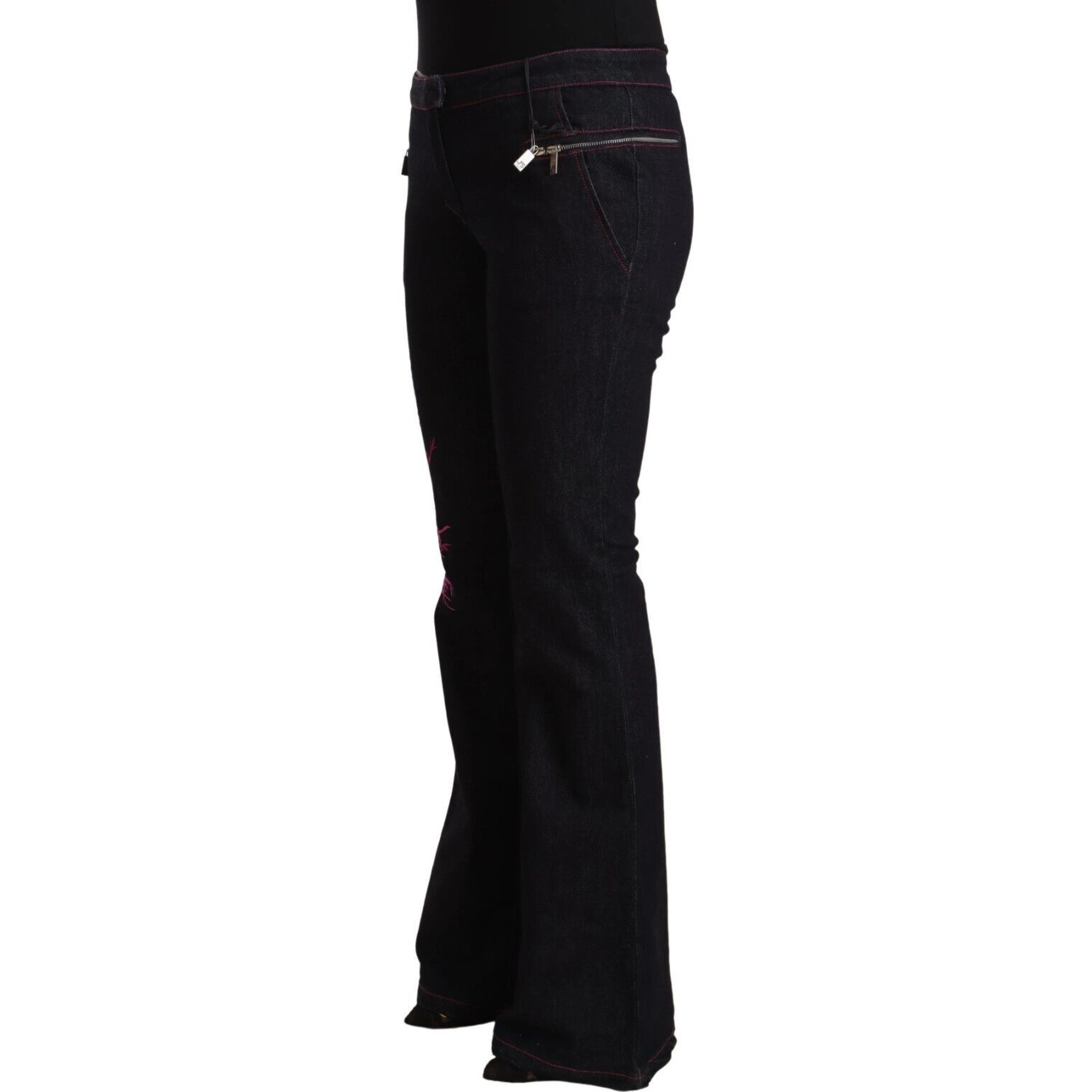 Black Cotton Stretch Mid Waist Cotton Flared Denim Jeans
