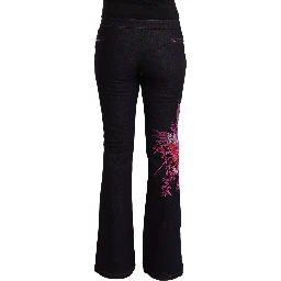 Black Cotton Stretch Mid Waist Cotton Flared Denim Jeans