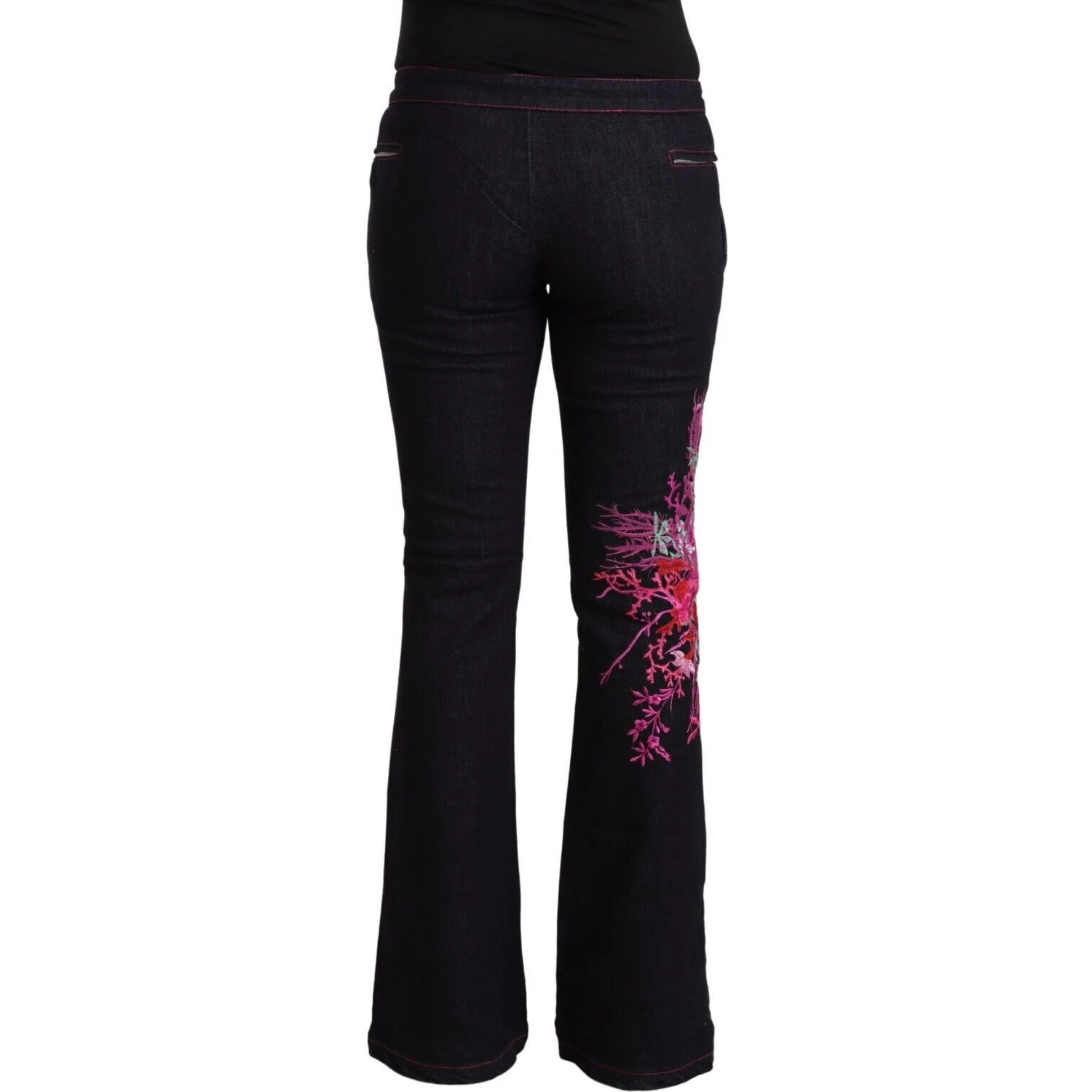 Black Cotton Stretch Mid Waist Cotton Flared Denim Jeans