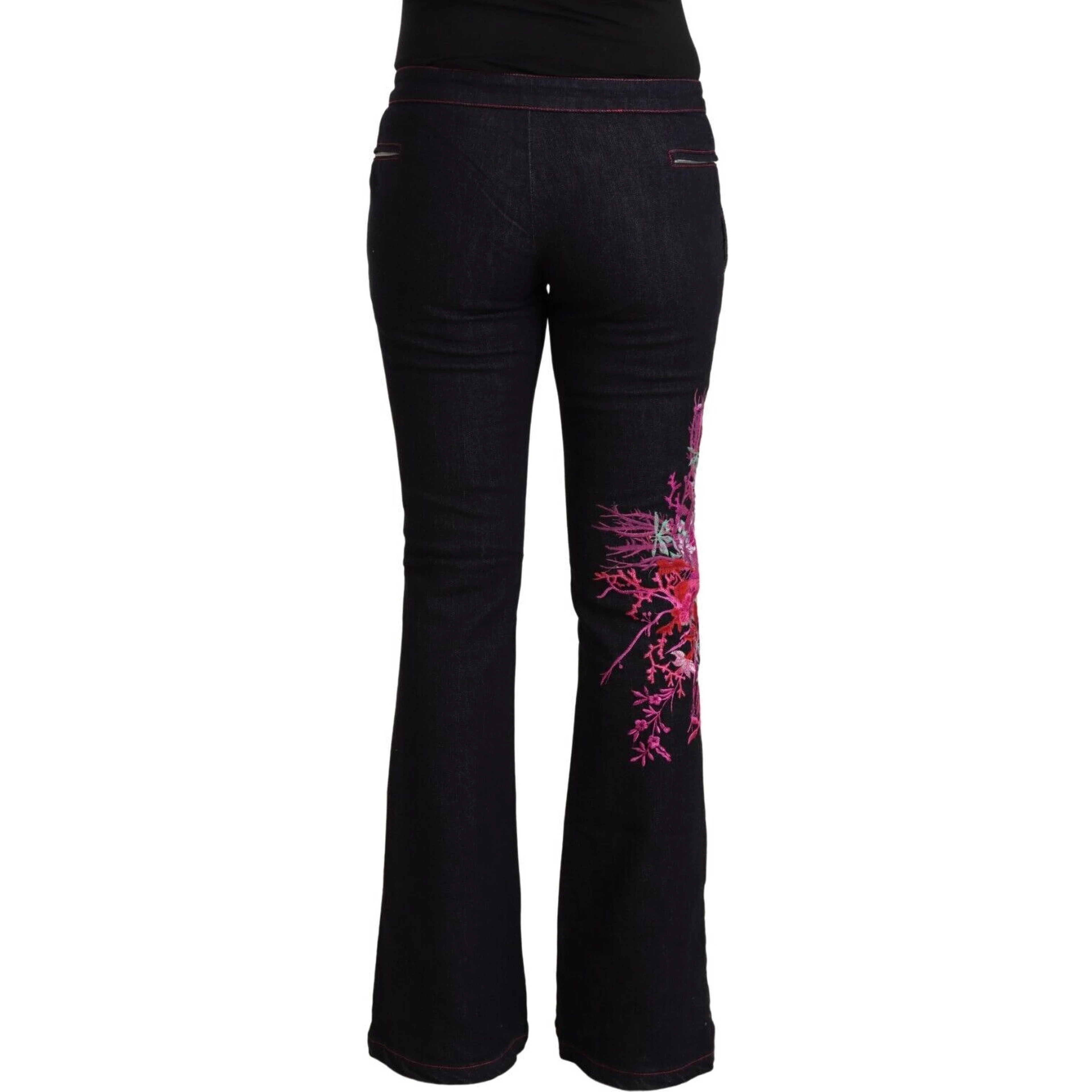 Black Cotton Stretch Mid Waist Cotton Flared Denim Jeans