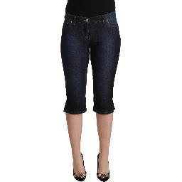 Blue Cotton Stretch Low Waist Slim Capri Denim Jeans