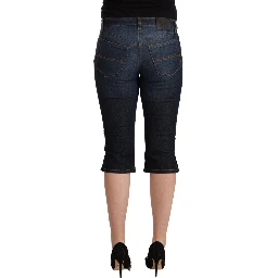 Blue Cotton Stretch Low Waist Slim Capri Denim Jeans