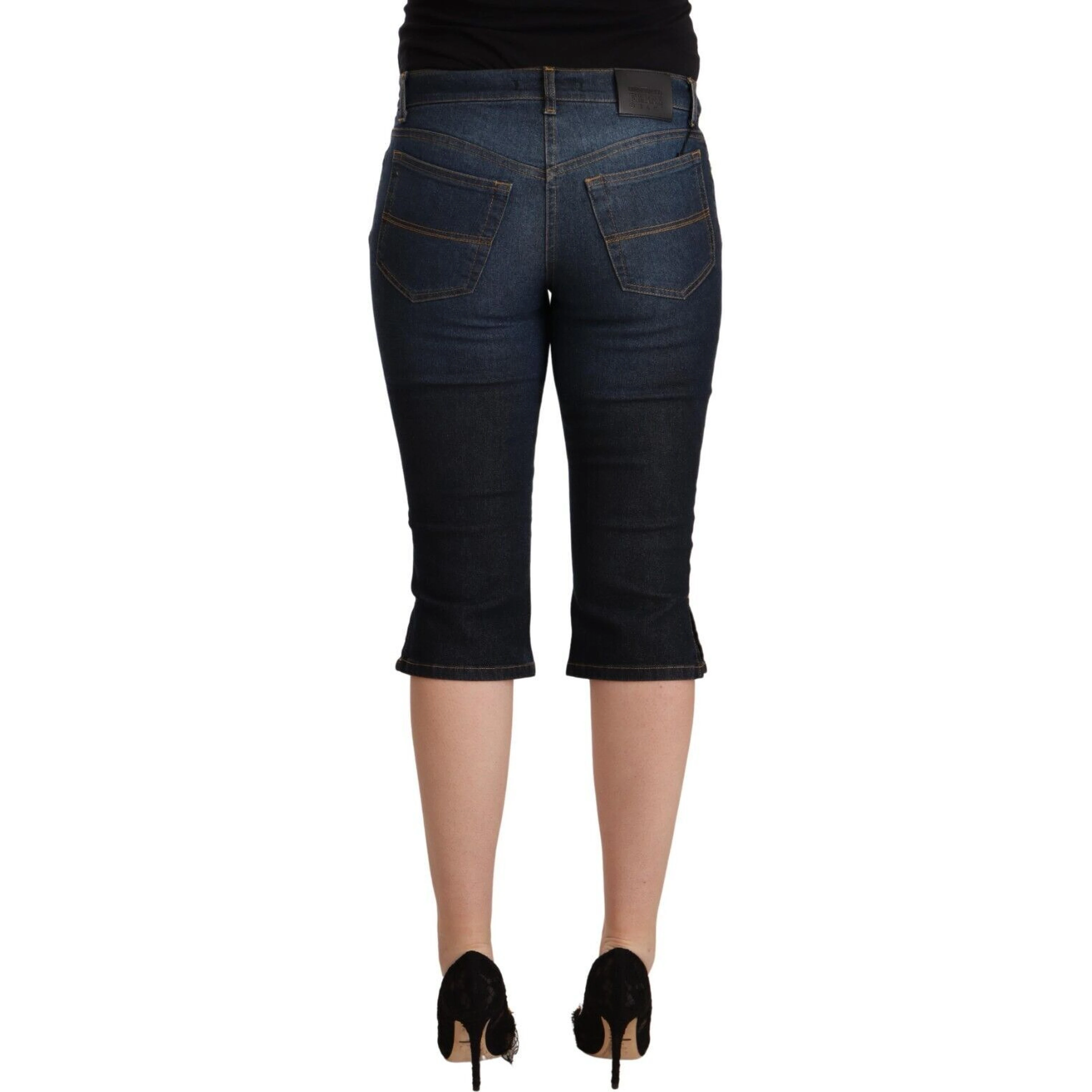 Blue Cotton Stretch Low Waist Slim Capri Denim Jeans