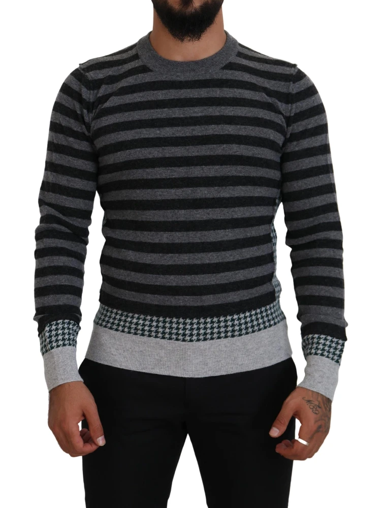 Black Gray Wool Logo Pullover Sweater