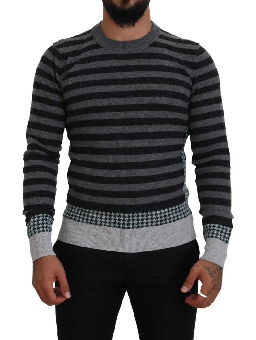 Black Gray Wool Logo Pullover Sweater